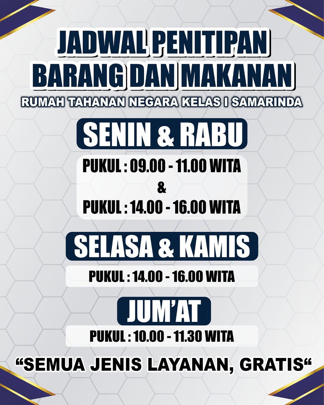 JADWAL LAYANAN PENITIPAN BARANG DAN MAKANAN