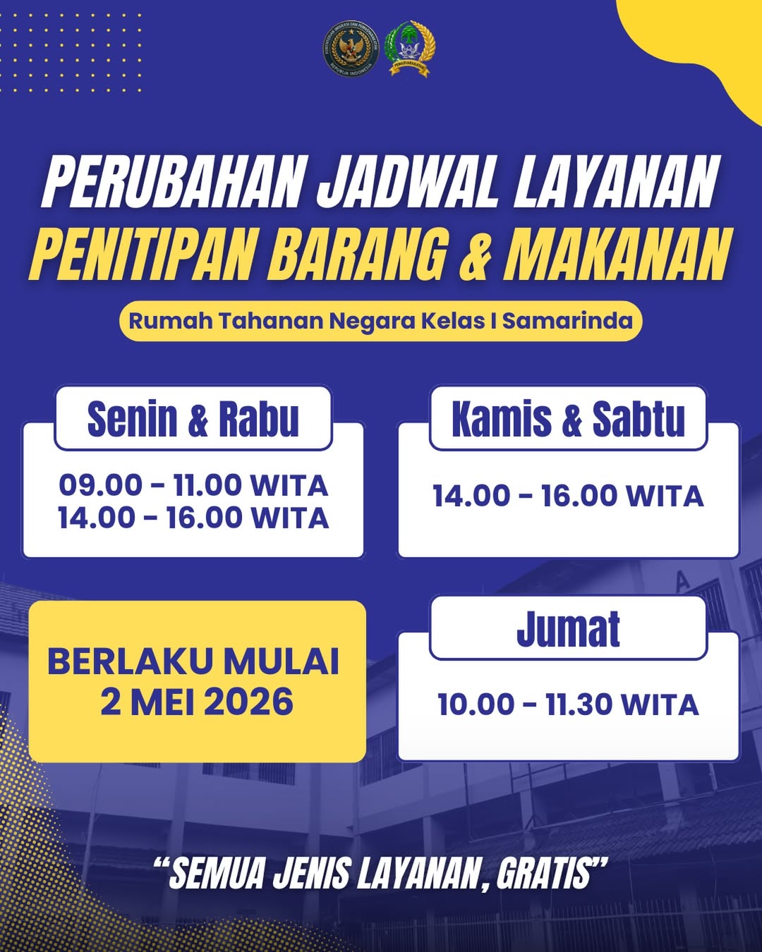 JADWAL LAYANAN PENITIPAN BARANG DAN MAKANAN